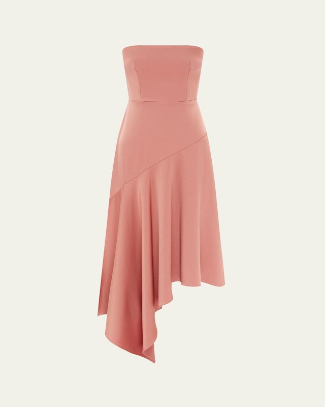 Strapless Asymmetric Satin Crepe Midi Dress
